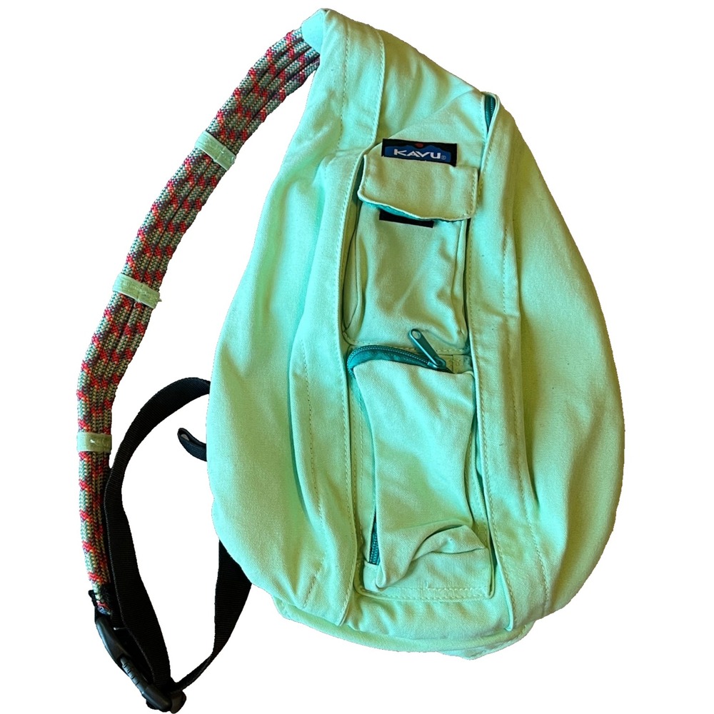 Kavu Crossbody Rope Sling Travel‎ Bag Mint Green Multi Pocket